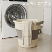 大号便携可折叠水桶 多用途车用钓鱼桶家用折叠桶--奶油色